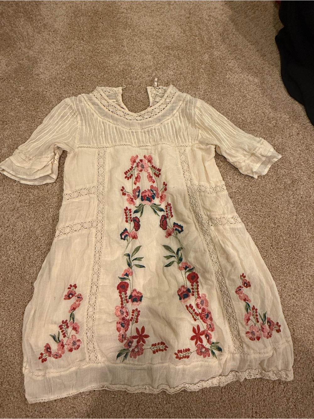 Free People Perfectly Victorian Embroidered Mini Dress Cream Boho